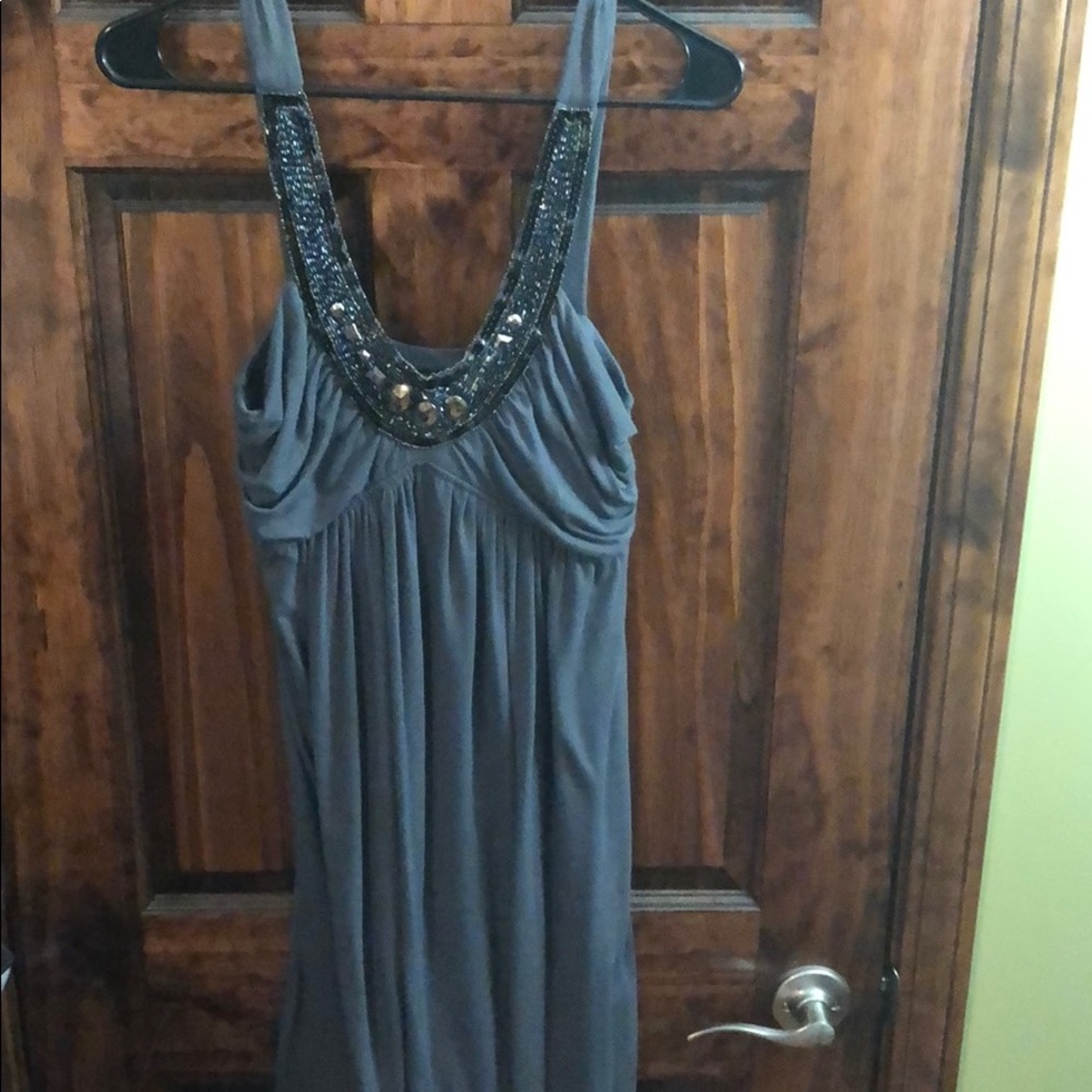Grey Sequin Neckline Dress